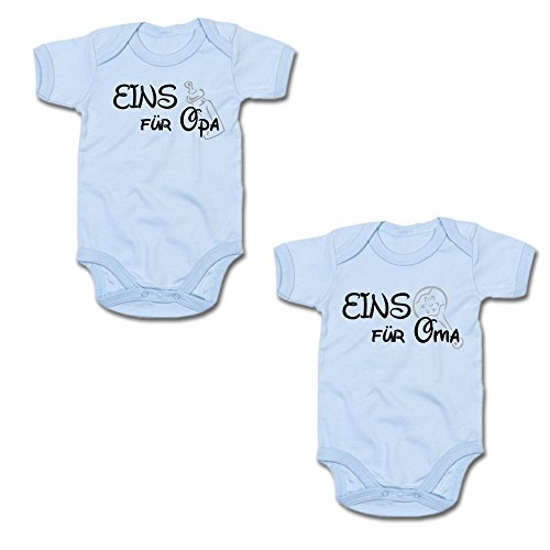 Eins für Oma & Eins für Opa Twin-Set Baby-Body-Set 250.0402 (0-3 Monate, blau/blau) von G-graphics