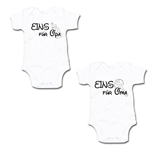 Eins für Oma & Eins für Opa Twin-Set Baby-Body-Set 250.0402 (0-3 Monate, weiß/weiß) von G-graphics