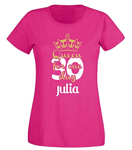 G-graphics Damen Geburtstags-T-Shirt 30 (Jahre) Queen for one Day - mit Wunschname 160.0170 (L, pink) von G-graphics