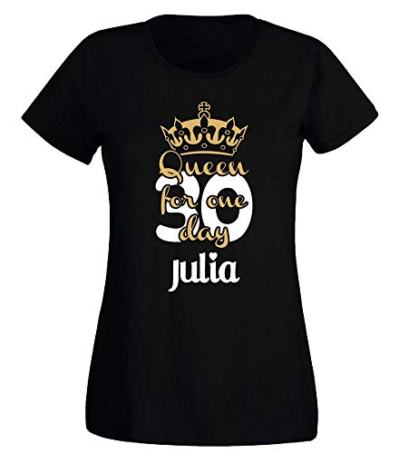 G-graphics Damen Geburtstags-T-Shirt 30 (Jahre) Queen for one Day - mit Wunschname 160.0170 (S, schwarz) von G-graphics