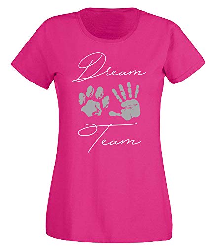 G-graphics Damen T-Shirt Dream Team - Pfote & Hand - Mensch & Hund 160.0131 (2XL, pink) von G-graphics