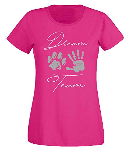 G-graphics Damen T-Shirt Dream Team - Pfote & Hand - Mensch & Hund 160.0131 (L, pink) von G-graphics