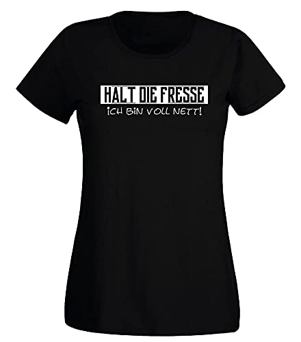 G-graphics Damen T-Shirt Halt die Fresse - Ich Bin voll nett! 160.0838 (XL, schwarz) von G-graphics