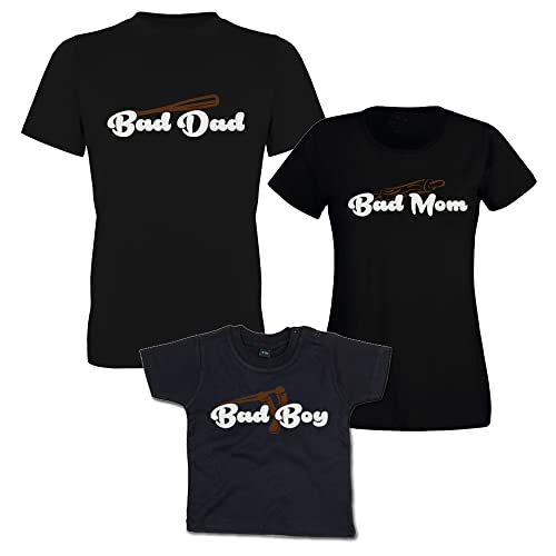 G-graphics Familien T-Shirt Set Bad Dad, Bad Mom & Bad Boy 293.0107 (Vater L/Mutter S/Kind 6-12 Monate) von G-graphics