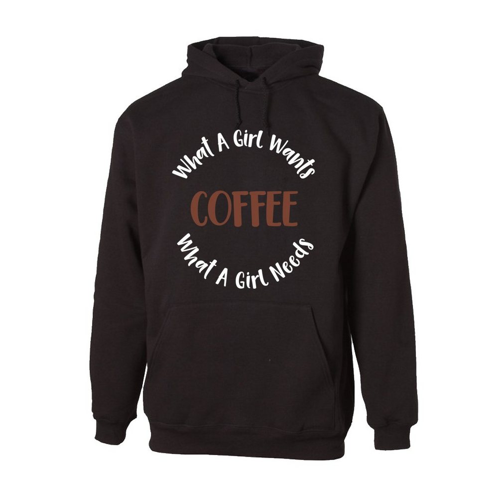 G-graphics Hoodie COFFEE – What a girl wants – what a girl needs mit trendigem Frontprint, Aufdruck auf der Vorderseite, Spruch/Sprüche/Print/Motiv, für jung & alt von G-graphics