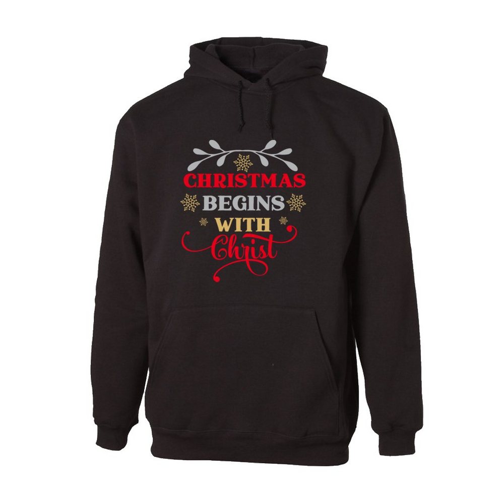 G-graphics Hoodie Christmas begins with Christ mit trendigem Frontprint, Aufdruck auf der Vorderseite, Spruch/Sprüche/Print/Motiv, für jung & alt von G-graphics