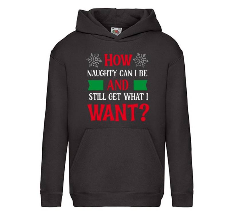 G-graphics Hoodie How naughty can I be an still get what I want? Kinder Hoodie / Kapuzenpullover mit schönem Winter- & Weihnachtsmotiv von G-graphics
