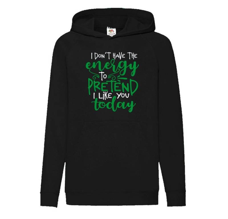 G-graphics Hoodie I don´t have the energy to pretend I like you today Kinder Hoodie / Kapuzenpullover mit coolem Spruch als Frontprint von G-graphics