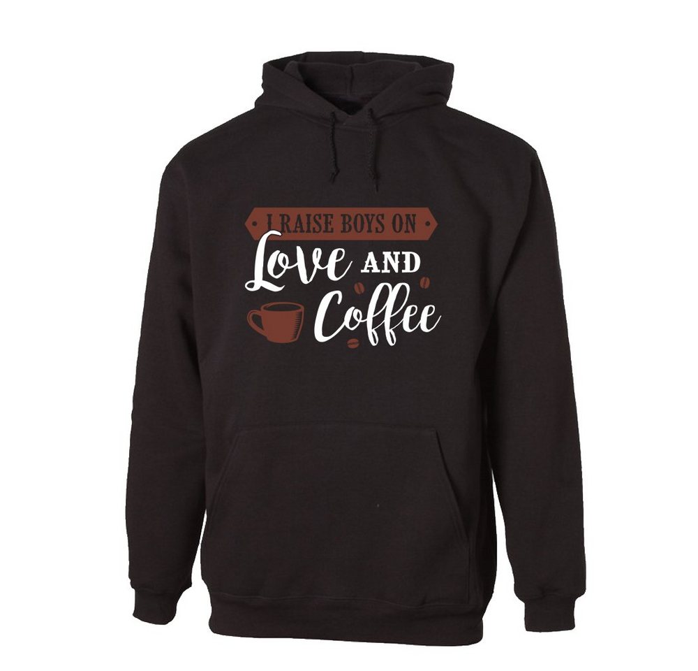 G-graphics Hoodie I raise boys on love and coffee mit trendigem Frontprint, Aufdruck auf der Vorderseite, Spruch/Sprüche/Print/Motiv, für jung & alt von G-graphics