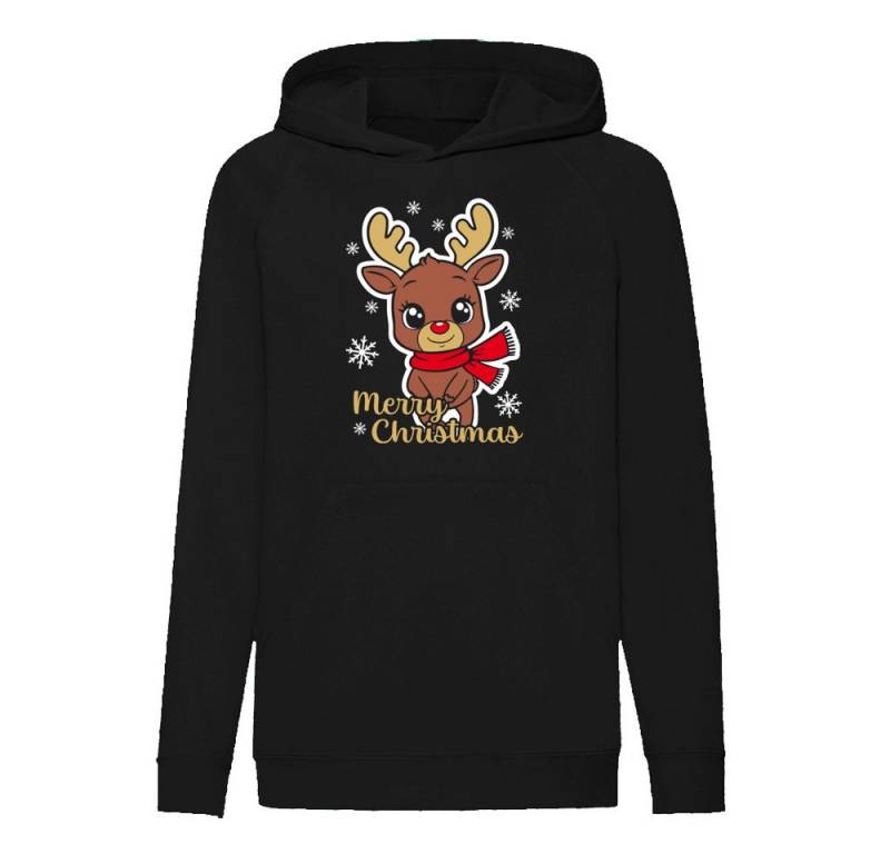 G-graphics Hoodie Merry Christmas – Rentier mit Kulleraugen & Schal Kinder Hoodie / Kapuzenpullover mit schönem Winter- & Weihnachtsmotiv von G-graphics