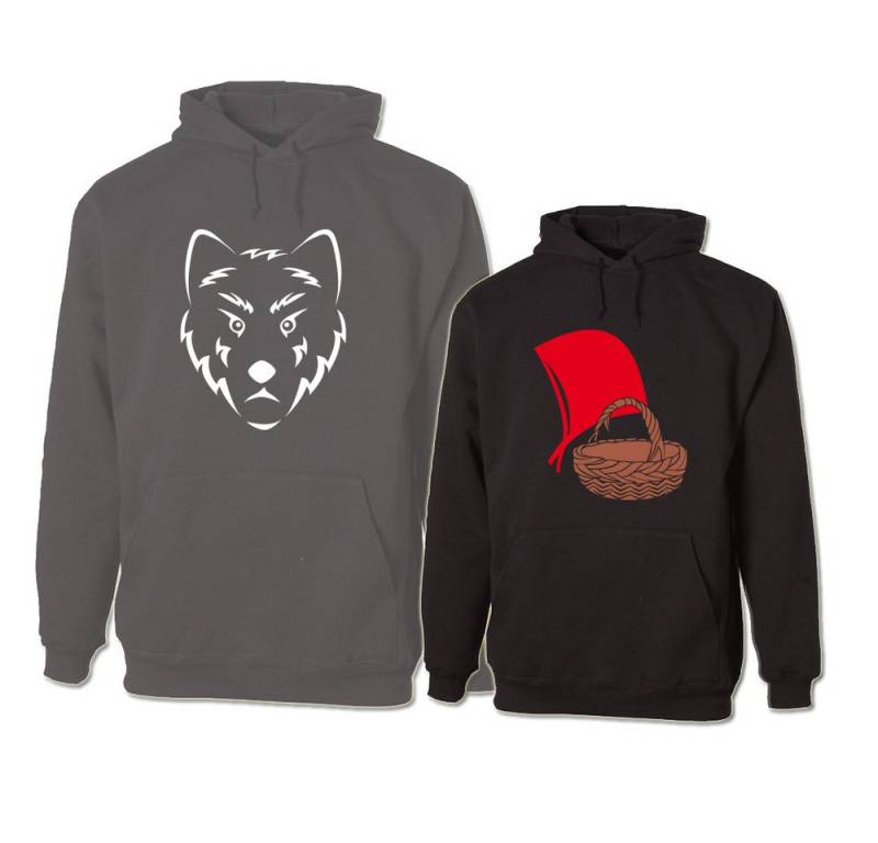 G-graphics Hoodie Rotkäppchen & der böse Wolf (Partner- / Paar-Set, Einzelteile zum selbst zusammenstellen) Aufdruck auf der Vorder- oder Rückseiteseite wählbar von G-graphics