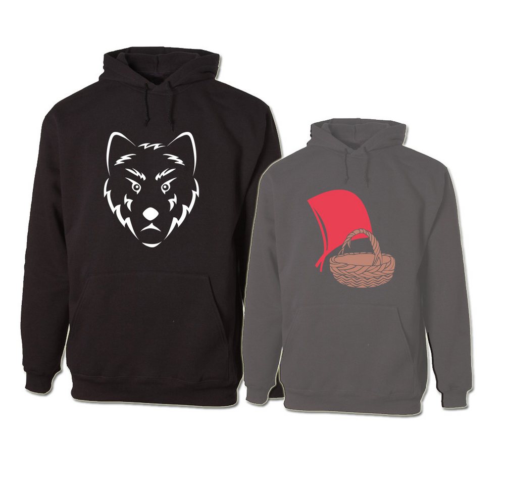 G-graphics Hoodie Rotkäppchen & der böse Wolf (Partner- / Paar-Set, Einzelteile zum selbst zusammenstellen) Aufdruck auf der Vorder- oder Rückseiteseite wählbar von G-graphics