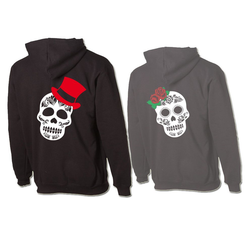 G-graphics Hoodie Sugar Skull – He & She (Partner- / Paar-Set, Einzelteile zum selbst zusammenstellen) Aufdruck auf der Vorder- oder Rückseiteseite wählbar von G-graphics
