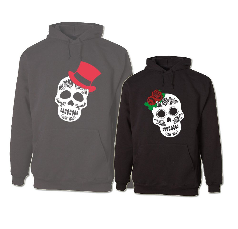 G-graphics Hoodie Sugar Skull – He & She (Partner- / Paar-Set, Einzelteile zum selbst zusammenstellen) Aufdruck auf der Vorder- oder Rückseiteseite wählbar von G-graphics