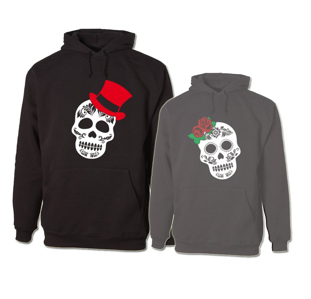 G-graphics Hoodie Sugar Skull – He & She (Partner- / Paar-Set, Einzelteile zum selbst zusammenstellen) Aufdruck auf der Vorder- oder Rückseiteseite wählbar von G-graphics