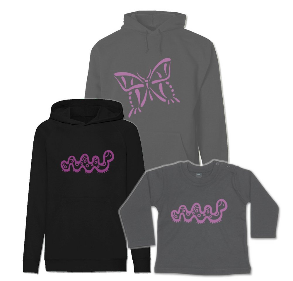 G-graphics Kapuzenpullover Schmetterling & Raupe (Familienset, Einzelteile zum selbst zusammenstellen) Kinder & Erwachsenen-Hoodie & Baby Sweater von G-graphics