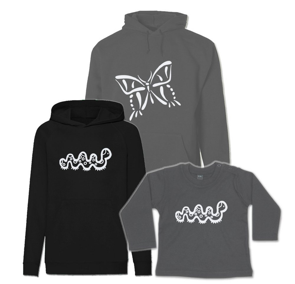 G-graphics Kapuzenpullover Schmetterling & Raupe (Familienset, Einzelteile zum selbst zusammenstellen) Kinder & Erwachsenen-Hoodie & Baby Sweater von G-graphics