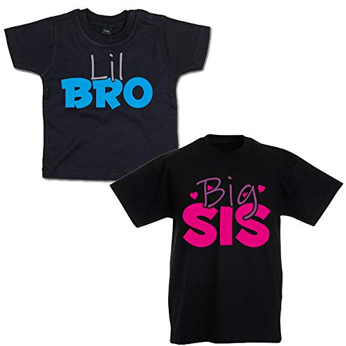 G-graphics Kinder-T-Shirt-Set Lil Bro & Big Sis 337.0121 (Shirt 1-3-6 Monate/Shirt 2-104, schwarz/schwarz) von G-graphics