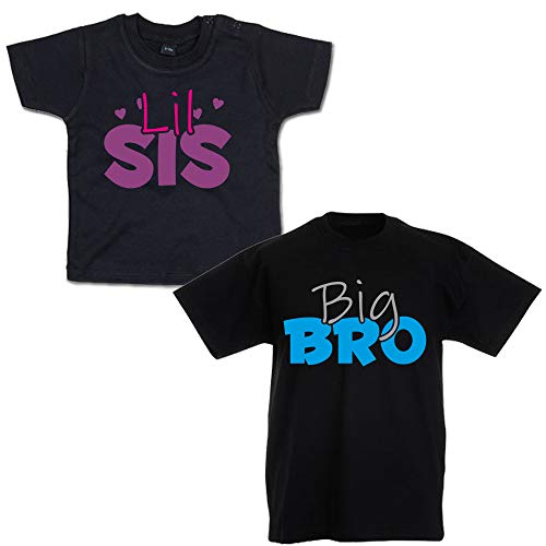 G-graphics Kinder-T-Shirt-Set Lil Sis & Big Bro 337.0125 (Shirt 1-12-18 Monate/Shirt 2-128, schwarz/schwarz) von G-graphics