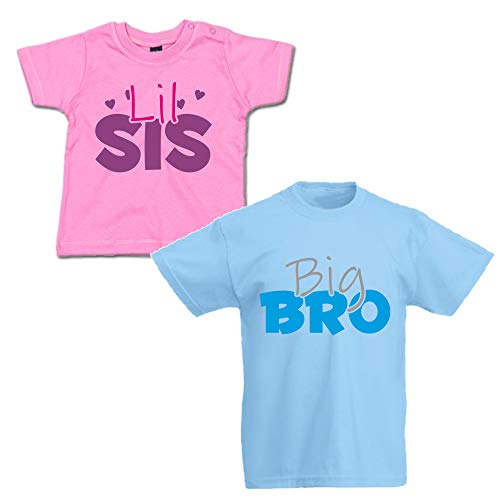 G-graphics Kinder-T-Shirt-Set Lil Sis & Big Bro 337.0125 (Shirt 1-3-6 Monate/Shirt 2-152, pink/blau) von G-graphics