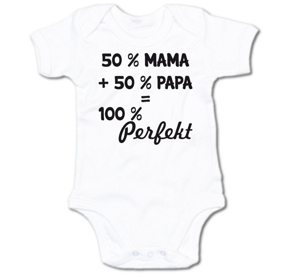 G-graphics Kurzarmbody Baby Body - 50 % Mama + 50 % Papa = 100 % Perfekt mit Spruch / Sprüche • Babykleidung • Geschenk zur Geburt / Taufe / Babyshower / Babyparty • Strampler von G-graphics