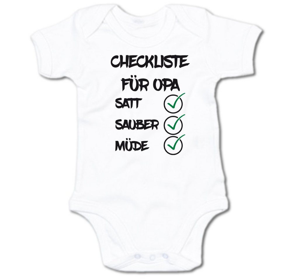 G-graphics Kurzarmbody Baby Body - Checkliste für Opa – satt, sauber, müde mit Spruch / Sprüche • Babykleidung • Geschenk zur Geburt / Taufe / Babyshower / Babyparty • Strampler von G-graphics