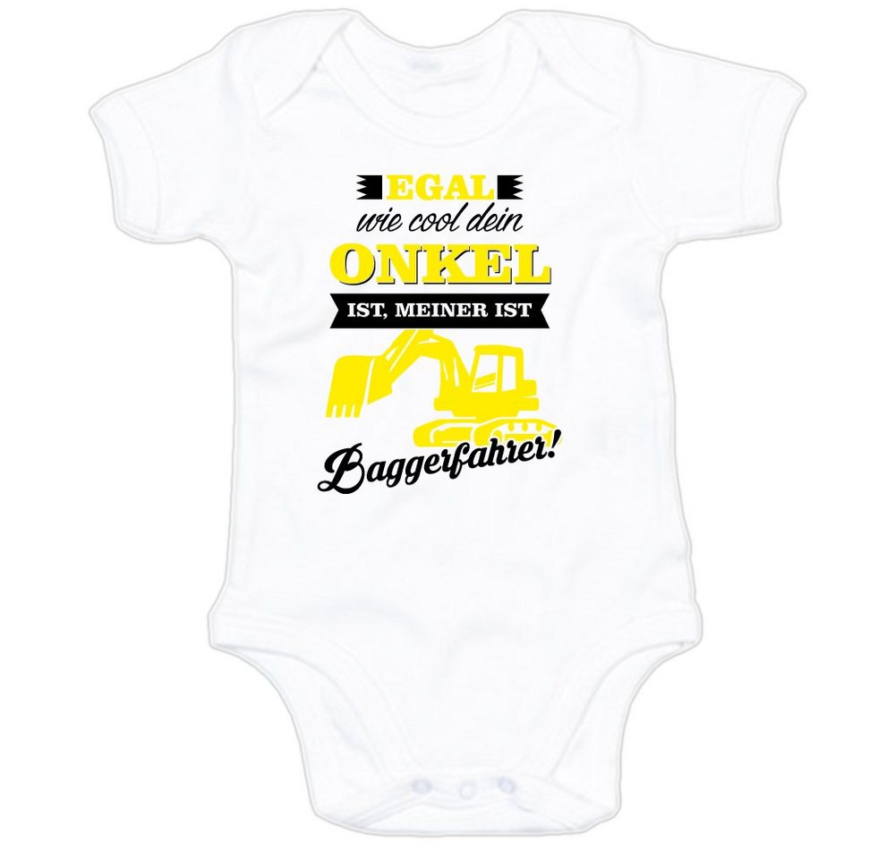 G-graphics Kurzarmbody Baby Body - Egal wie cool dein Onkel ist, meiner ist Baggerfahrer! mit Spruch / Sprüche • Babykleidung • Geschenk zur Geburt / Taufe / Babyshower / Babyparty • Strampler von G-graphics