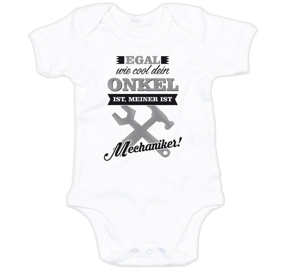 G-graphics Kurzarmbody Baby Body - Egal wie cool dein Onkel ist, meiner ist Mechaniker! mit Spruch / Sprüche • Babykleidung • Geschenk zur Geburt / Taufe / Babyshower / Babyparty • Strampler von G-graphics