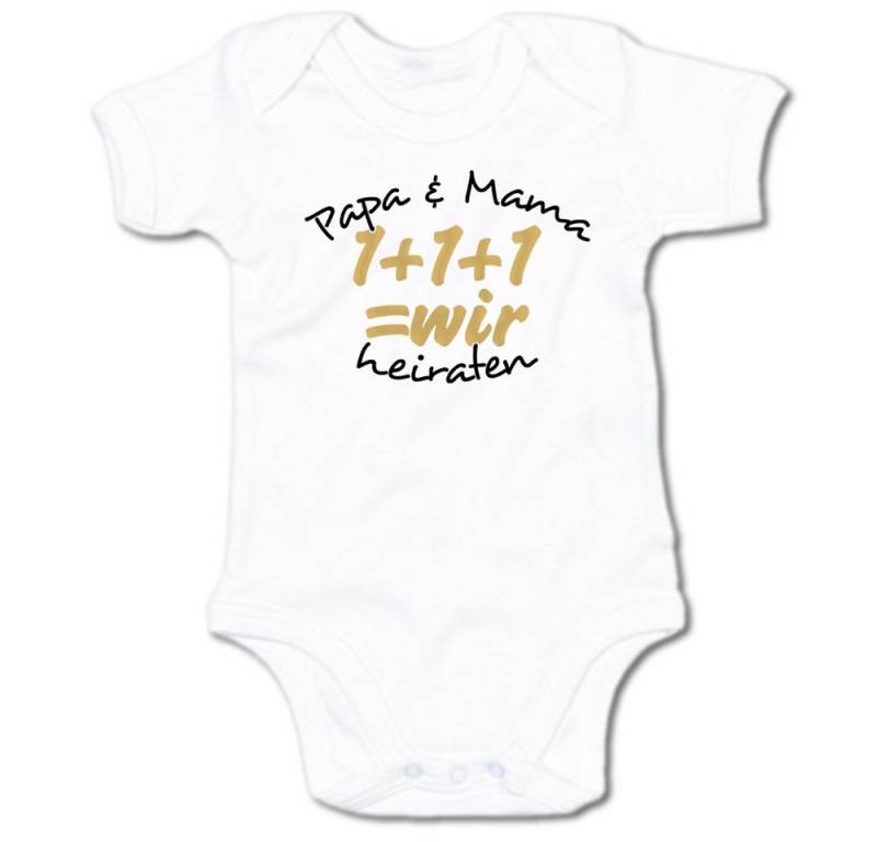 G-graphics Kurzarmbody Mama & Papa heiraten – 1+1+1 = wir Baby Body mit Spruch / Motiv / Aufdruck • zum Hochzeit von G-graphics