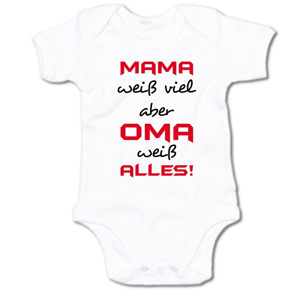 G-graphics Kurzarmbody Baby Body - Mama weiß viel, aber Oma weiß alles! mit Spruch / Sprüche • Babykleidung • Geschenk zur Geburt / Taufe / Babyshower / Babyparty • Strampler von G-graphics