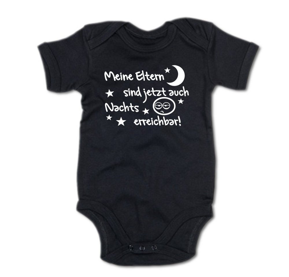 G-graphics Kurzarmbody Meine Eltern sind jetzt auch nachts erreichbar! Baby Body mit Spruch / Motiv / Aufdruck • zur Geburt / Babyparty von G-graphics
