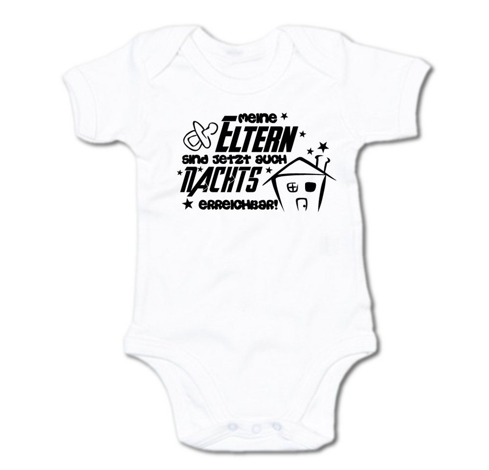 G-graphics Kurzarmbody Baby Body - Meine Eltern sind jetzt auch nachts erreichbar! mit Spruch / Sprüche • Babykleidung • Geschenk zur Geburt / Taufe / Babyshower / Babyparty • Strampler von G-graphics