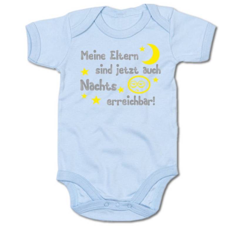 G-graphics Kurzarmbody Meine Eltern sind jetzt auch nachts erreichbar! Baby Body mit Spruch / Motiv / Aufdruck • zur Geburt / Babyparty von G-graphics