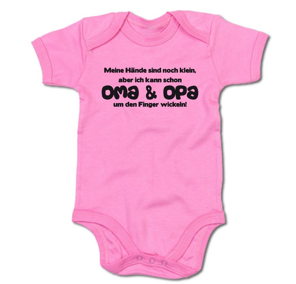 G-graphics Kurzarmbody Meine Hände sind klein, aber ich kann Oma & Opa um den Finger wickeln! Baby Body mit Spruch / Motiv / Aufdruck • für/von Oma & Opa von G-graphics