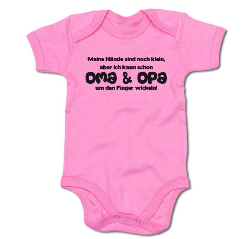 G-graphics Kurzarmbody Meine Hände sind klein, aber ich kann Oma & Opa um den Finger wickeln! Baby Body mit Spruch / Motiv / Aufdruck • für/von Oma & Opa von G-graphics
