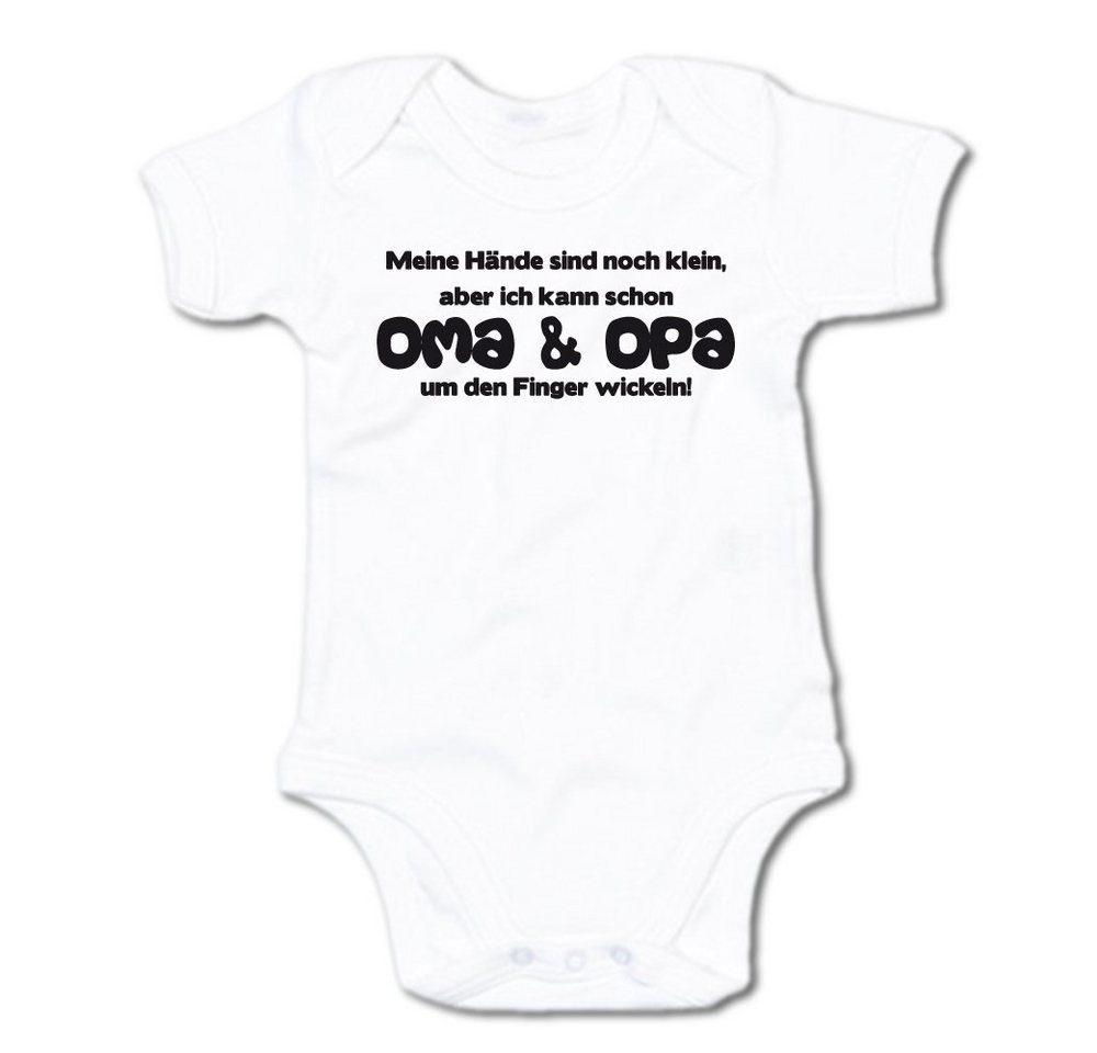 G-graphics Kurzarmbody Baby Body - Meine Hände sind noch klein, aber ich kann schon Oma & Opa um den Finger wickeln! mit Spruch / Sprüche • Babykleidung • Geschenk zur Geburt / Taufe / Babyshower / Babyparty • Strampler von G-graphics