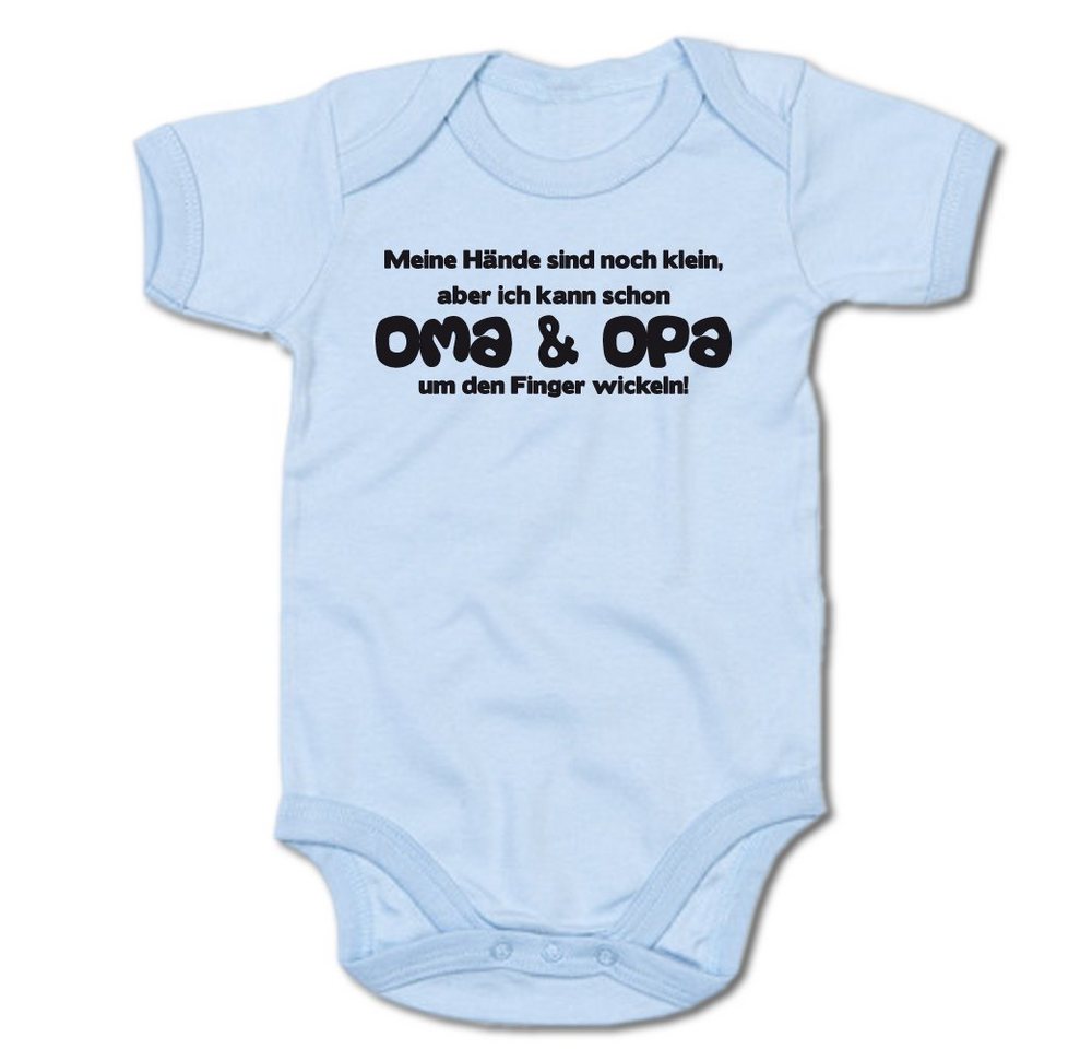 G-graphics Kurzarmbody Meine Hände sind klein, aber ich kann Oma & Opa um den Finger wickeln! Baby Body mit Spruch / Motiv / Aufdruck • für/von Oma & Opa von G-graphics