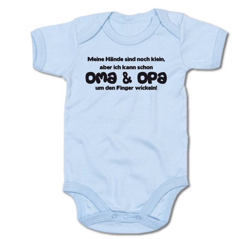 G-graphics Kurzarmbody Meine Hände sind klein, aber ich kann Oma & Opa um den Finger wickeln! Baby Body mit Spruch / Motiv / Aufdruck • für/von Oma & Opa von G-graphics