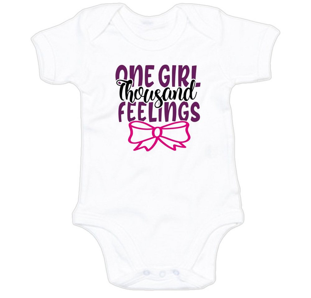 G-graphics Kurzarmbody Baby Body - One girl – thousand feelings mit Spruch / Sprüche • Babykleidung • Geschenk zur Geburt / Taufe / Babyshower / Babyparty • Strampler von G-graphics