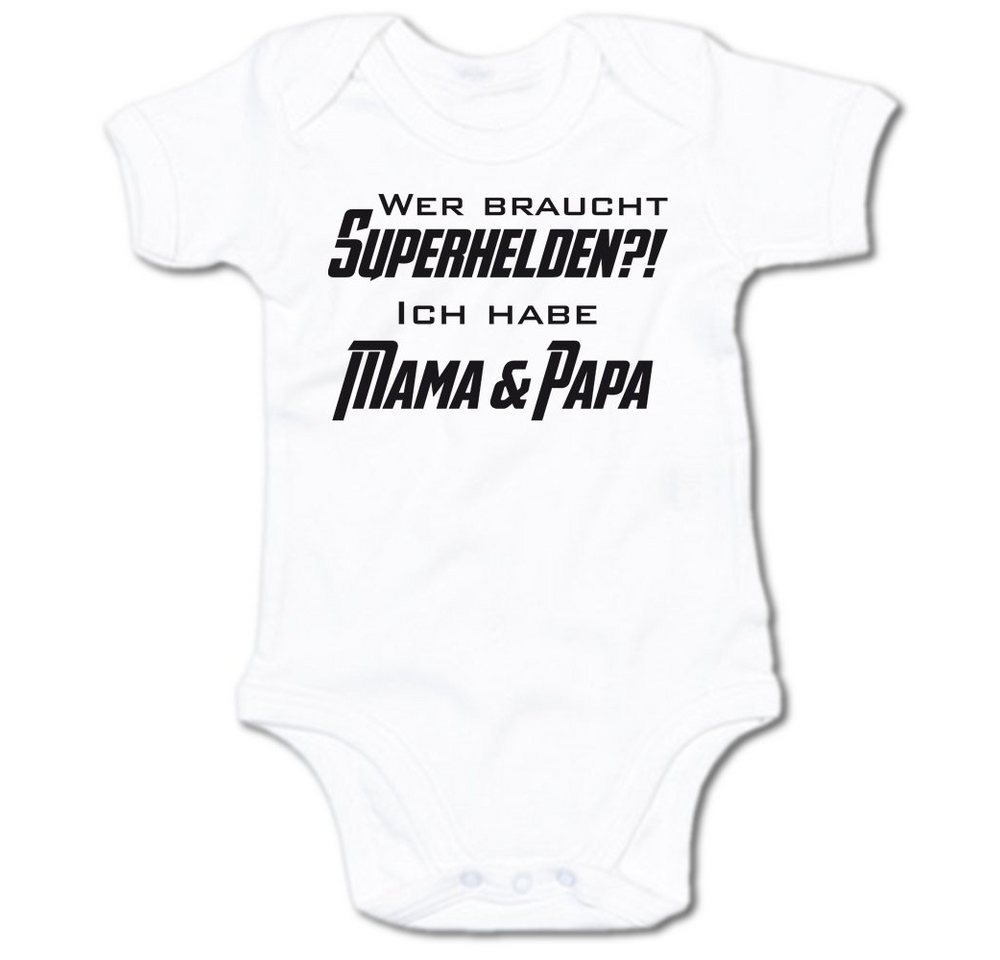 G-graphics Kurzarmbody Baby Body - Wer braucht Superhelden?! Ich habe Mama & Papa mit Spruch / Sprüche • Babykleidung • Geschenk zur Geburt / Taufe / Babyshower / Babyparty • Strampler von G-graphics