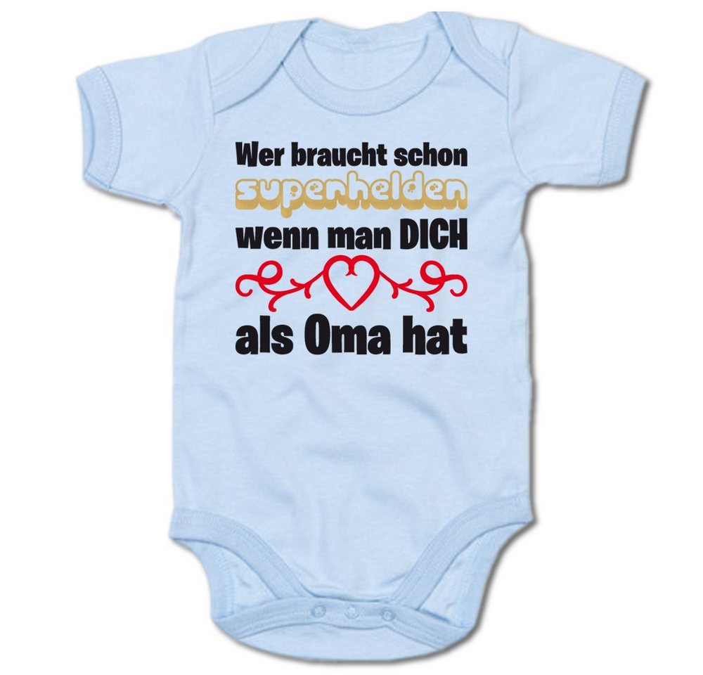 G-graphics Kurzarmbody Baby Body - Wer braucht schon Superhelden, wenn man DICH als Oma hat mit Spruch / Sprüche • Babykleidung • Geschenk zum Muttertag / zur Geburt / Taufe / Babyshower / Babyparty • Strampler von G-graphics