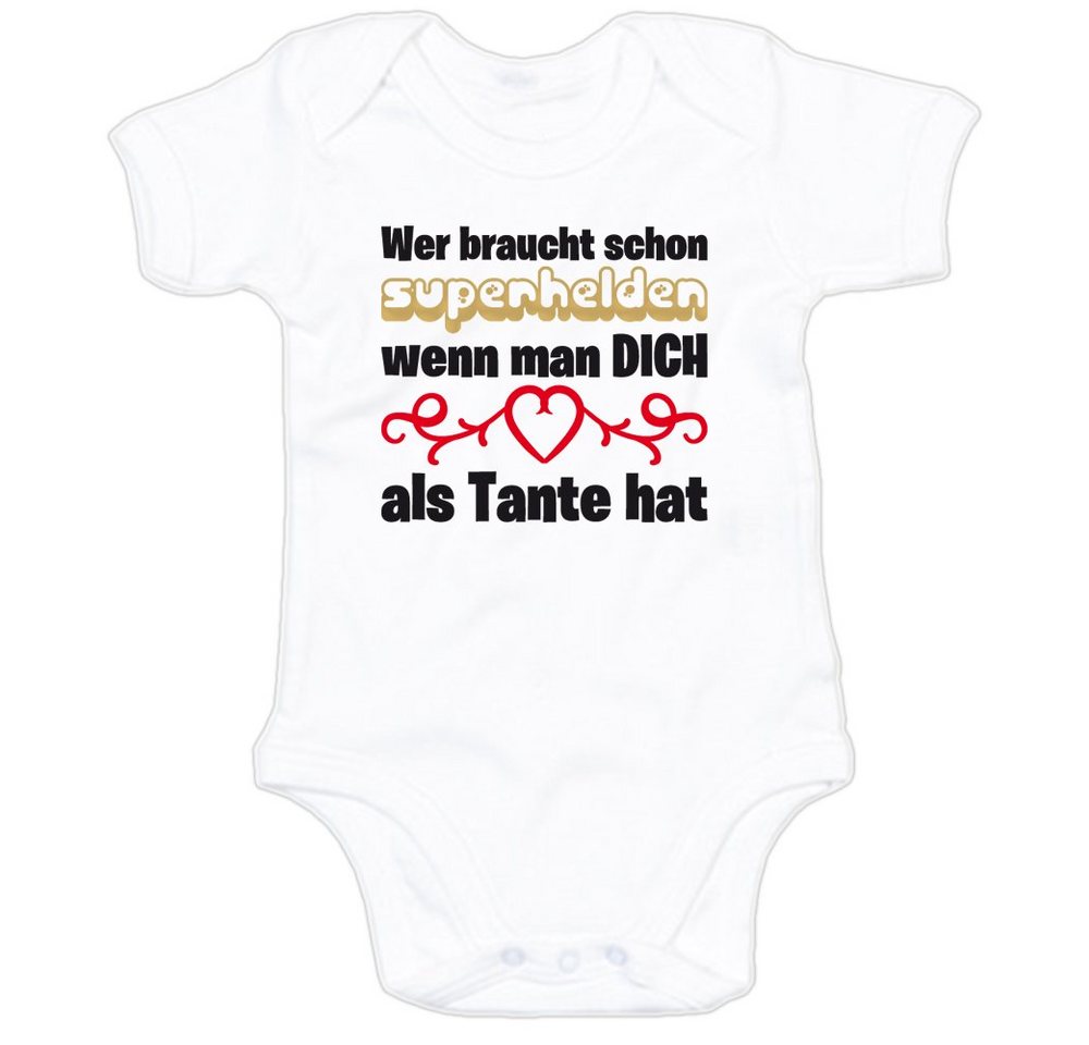 G-graphics Kurzarmbody Baby Body - Wer braucht schon Superhelden, wenn man DICH als Tante hat mit Spruch / Sprüche • Babykleidung • Geschenk zur Geburt / Taufe / Babyshower / Babyparty • Strampler von G-graphics