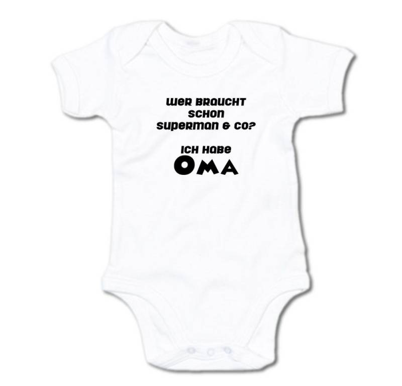 G-graphics Kurzarmbody Wer braucht schon Superman & co? Ich habe Oma Baby Body mit Spruch / Motiv / Aufdruck • für/von Oma & Opa von G-graphics