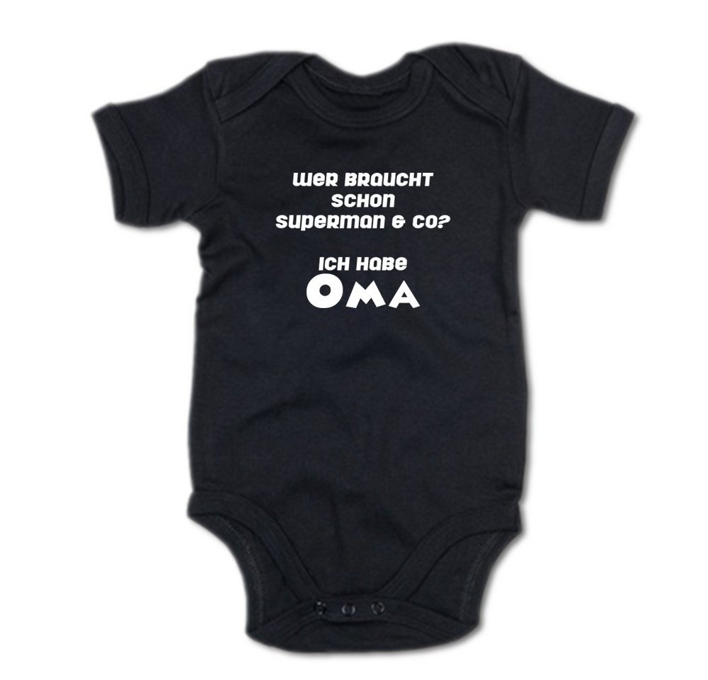 G-graphics Kurzarmbody Wer braucht schon Superman & co? Ich habe Oma Baby Body mit Spruch / Motiv / Aufdruck • für/von Oma & Opa von G-graphics