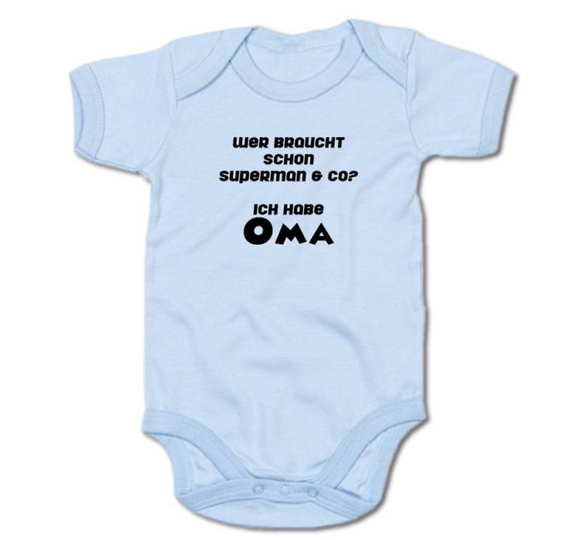 G-graphics Kurzarmbody Wer braucht schon Superman & co? Ich habe Oma Baby Body mit Spruch / Motiv / Aufdruck • für/von Oma & Opa von G-graphics