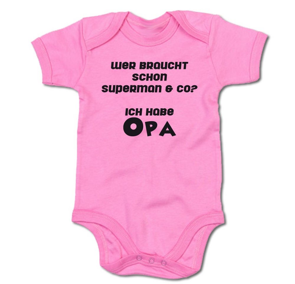G-graphics Kurzarmbody Wer braucht schon Superman & co? Ich habe Opa Baby Body mit Spruch / Motiv / Aufdruck • für/von Oma & Opa von G-graphics