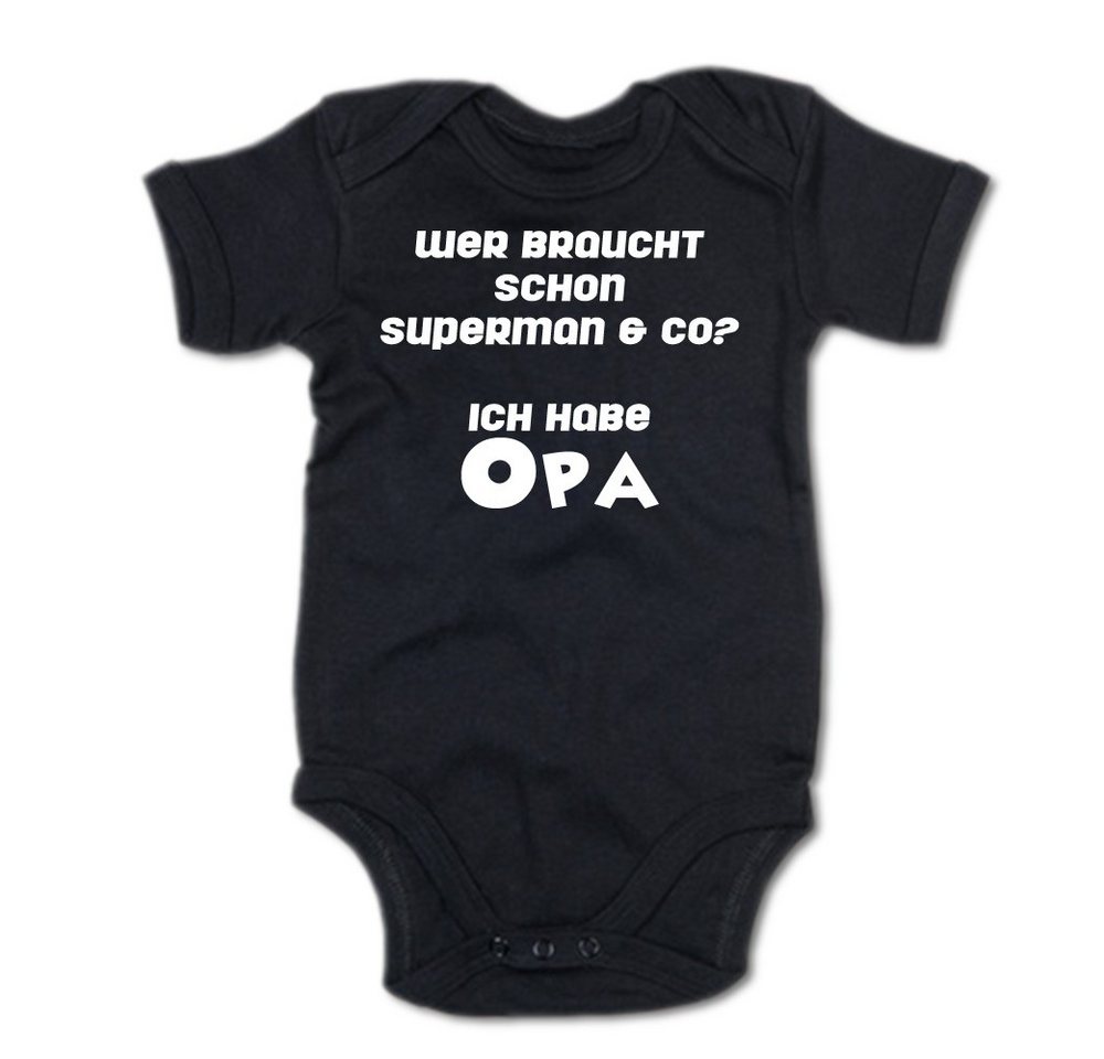 G-graphics Kurzarmbody Wer braucht schon Superman & co? Ich habe Opa Baby Body mit Spruch / Motiv / Aufdruck • für/von Oma & Opa von G-graphics