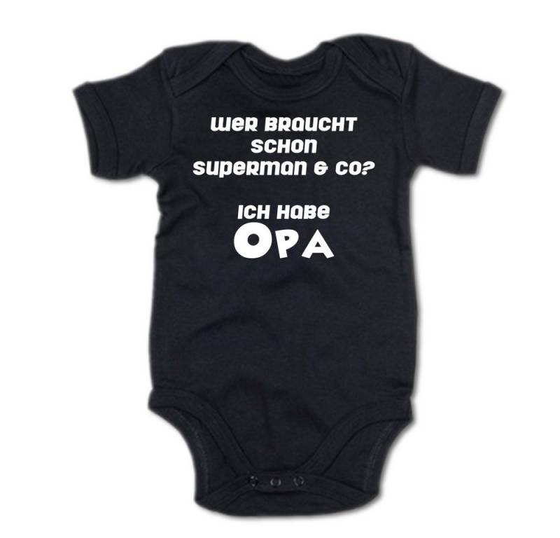 G-graphics Kurzarmbody Wer braucht schon Superman & co? Ich habe Opa Baby Body mit Spruch / Motiv / Aufdruck • für/von Oma & Opa von G-graphics