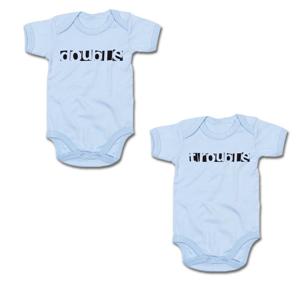 G-graphics Kurzarmbody Double & Trouble (Zwillingsset / Twinset, 2-tlg., Baby-Body-Set) für Zwillinge / Twins mit Sprüchen von G-graphics