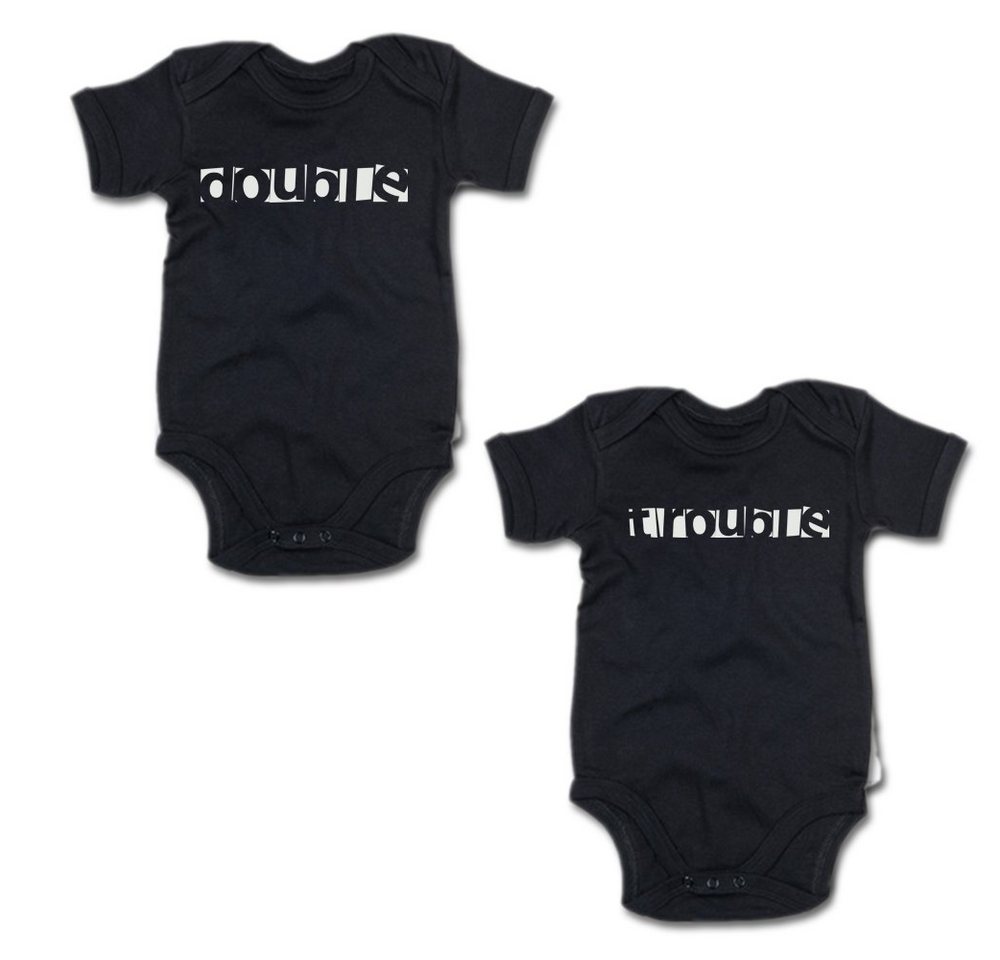 G-graphics Kurzarmbody Double & Trouble (Zwillingsset / Twinset, 2-tlg., Baby-Body-Set) für Zwillinge / Twins mit Sprüchen von G-graphics